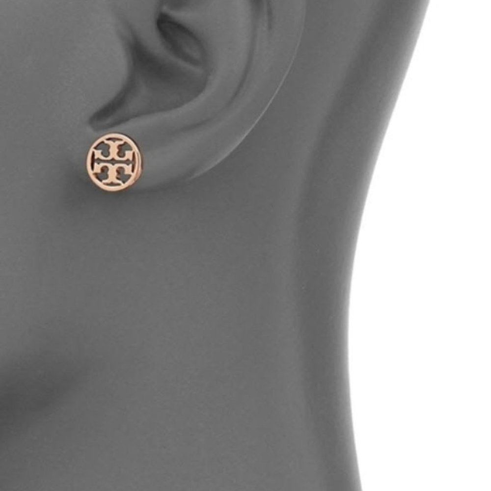 Tory Burch Rose Gold Circle Logo Stud Earrings NWOT - Picture 2 of 7